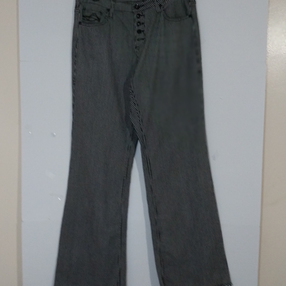 Cowgirl Tuff High Rise Striped Jeans - Black and White